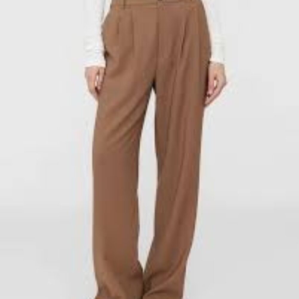 NWT Anine Bing Carrie Wide Leg Wool Blend Pleated Trousers Size 4